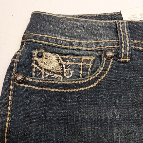 Code Bleu Capri Cropped Jeans 10 Embroidered Embellished Y2K Boho Glam Western - Picture 6 of 16